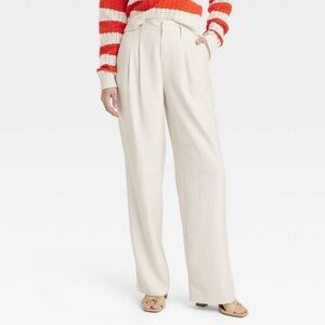 A New Day Women’s High-Rise Linen Pleated Front Straight Pants in Cream | Size 8